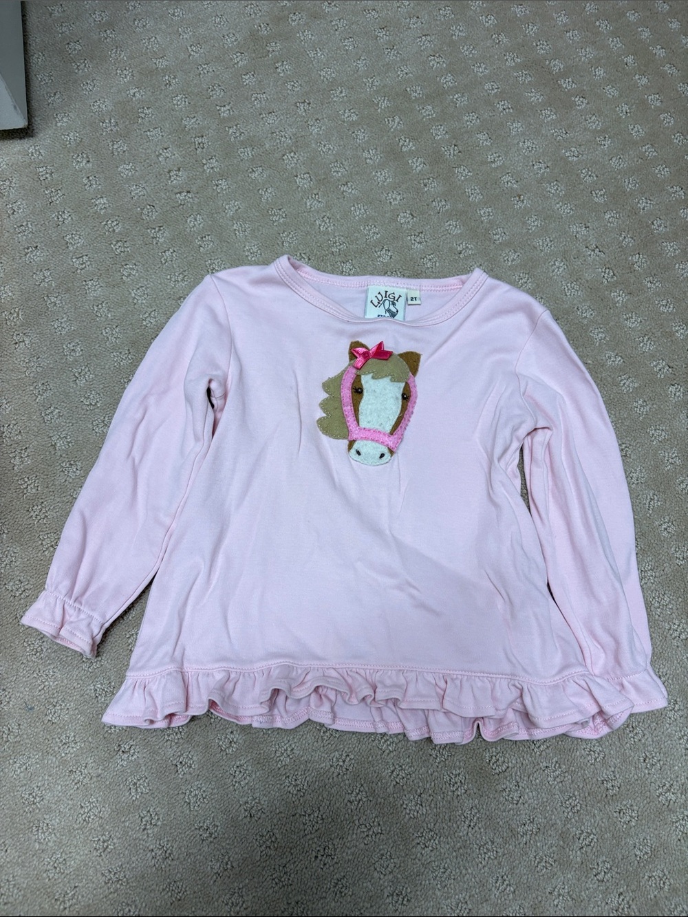 Luigi kids Pink Horse Appliqué Long-Sleeve shirt